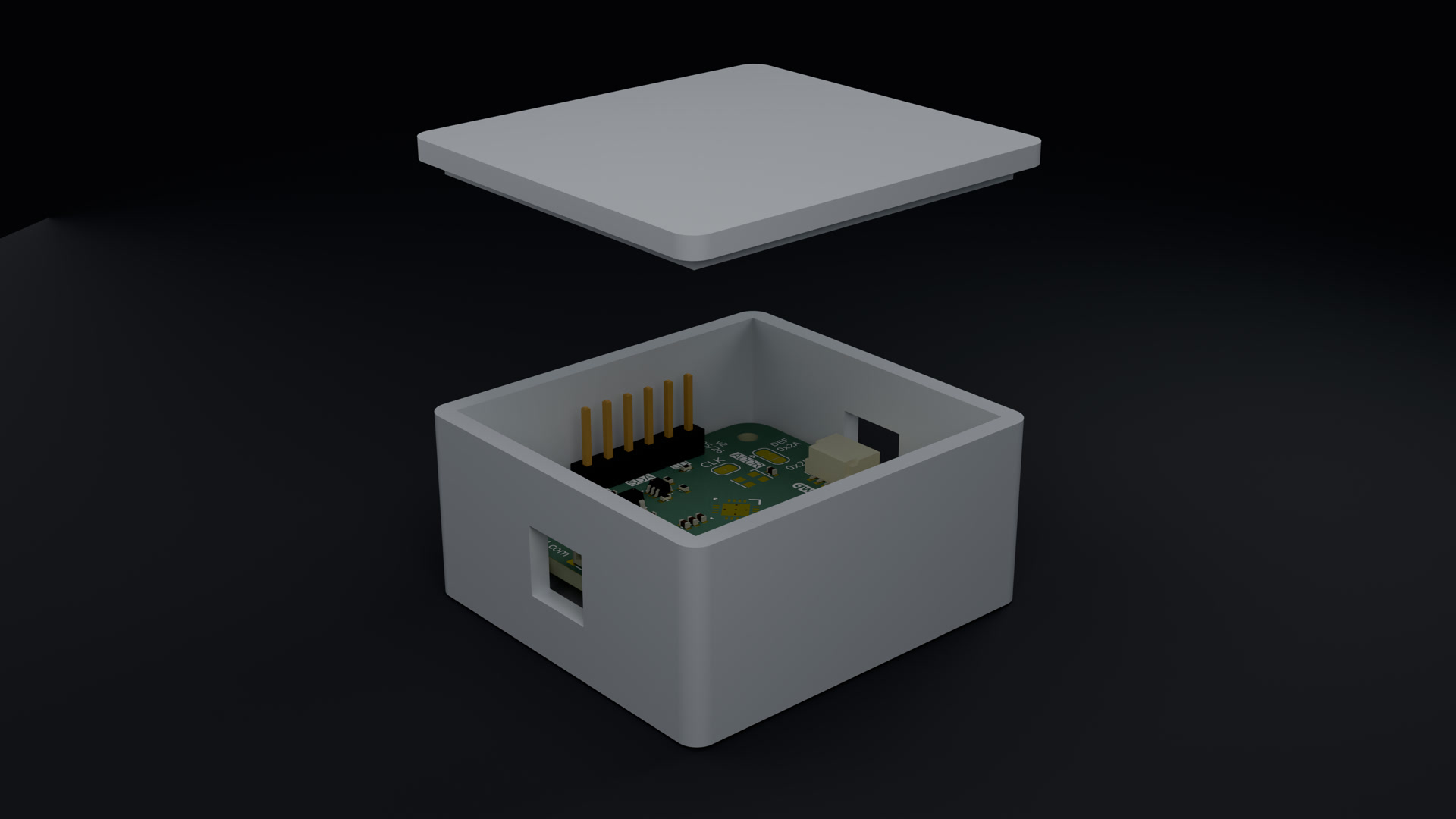 The CAD Studio pipeline mid-run: KiCad board on the left, generated enclosure on the right